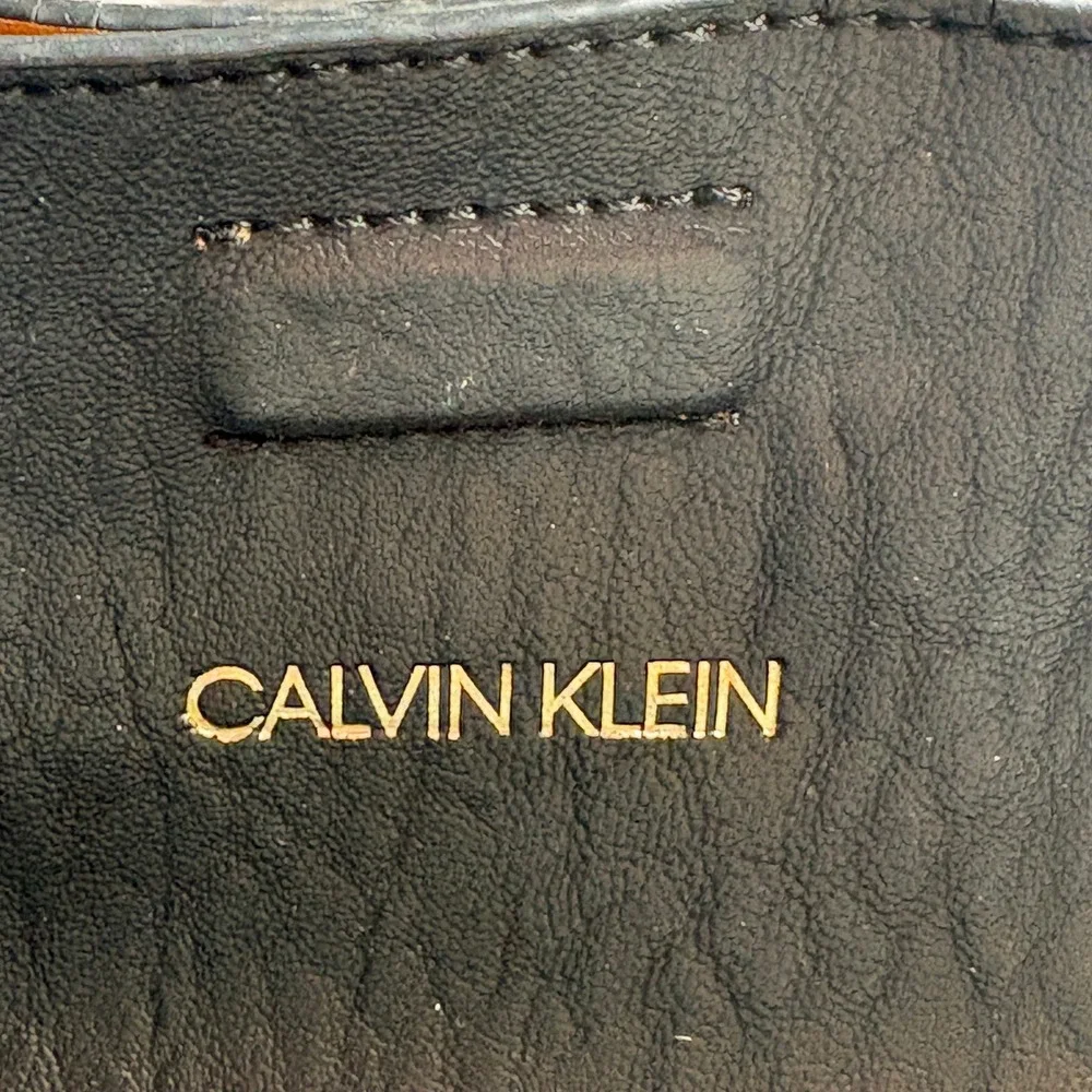 Calvin Klein Black Faux Leather Winged Tote Bag Gold Hardware Handbag